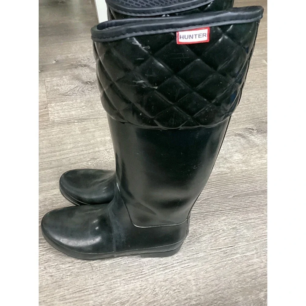 Hunter Womens Size 8 39 Regent Rigley Boot Quilted Black Band Riding Rain Boots